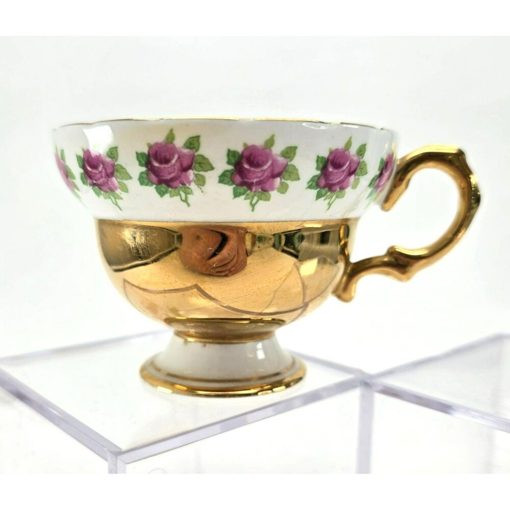 Vintage Rosina Bone China Tea Cup Gold Trim With Pink Rose Motif jj3708